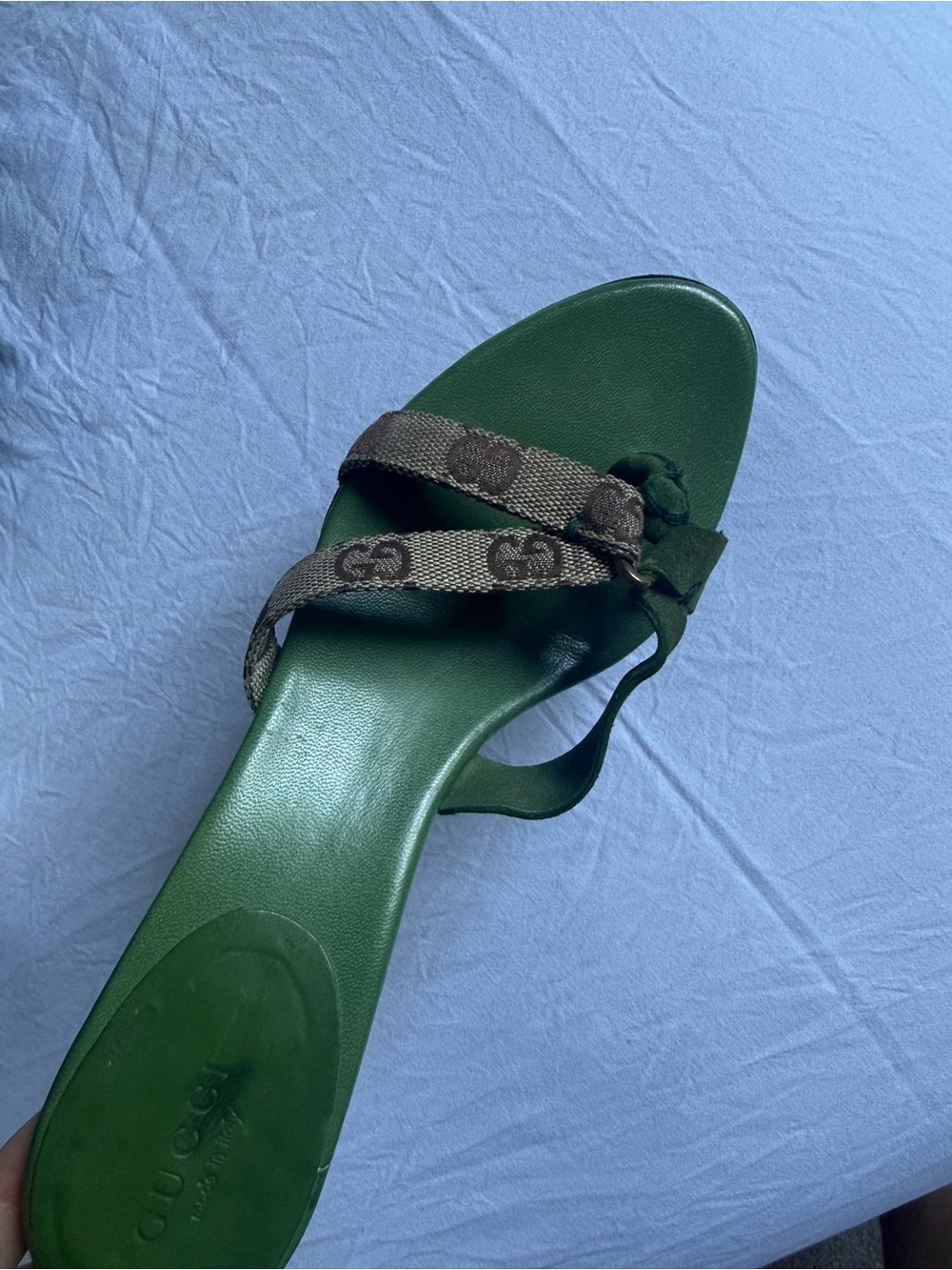Gucci Tom Ford era Green/Brown GG Canvas with Suede mules/sandals on kitten heel - Picture 14 of 16